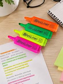 Mixed Color Neon Fluorescent Pen Set, Modern Aesthetics And Durable Plastic Rectangular Pen Holder, Chisel Tip, Transparent Storage Bag, Suitable For Note-Taking, Hand Account, Color Marking, Office Space Layout For Teenagers And Adults - Multiple Styles - View 8