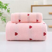 Joivida 1pc Cute Pink Bath Towel / Hand Towel - Soft Absorbent Cotton Red Heart Patterned Towel, Decorative Aesthetic Bathroom Towel - Pink - View 4