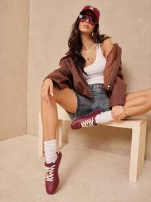 Solezae Women Comfy Casual Cute Lace-Up Ballet Sneakers - Burgundy - View 9
