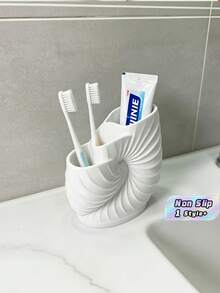 1PC Compact Multi Compartment Spiral Durable Plastic Non Slip Waterproof Rustproof Easy Clean Space Saving Three Compartment Toothbrush Holder Wash Cup Storage Tube Rack For Bathroom Countertop Toothpaste Razor Shaving Cream Toiletries - White - View 1