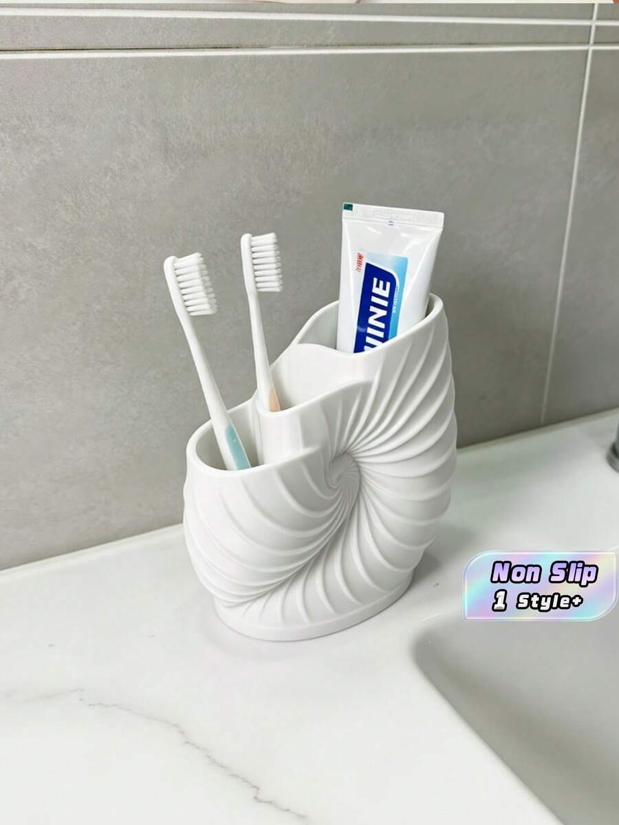1PC Compact Multi Compartment Spiral Durable Plastic Non Slip Waterproof Rustproof Easy Clean Space Saving Three Compartment Toothbrush Holder Wash Cup Storage Tube Rack For Bathroom Countertop Toothpaste Razor Shaving Cream Toiletries - White - View 1