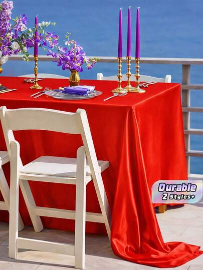 2Pcs Wine Red Satin Tablecloth, Solid Smooth Fabric Rectangular Cover For Wedding Birthday Banquet Party Event Decor, Versatile Home Dining Tablecloth, Size Options Available