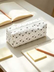 1pc Cute Large Capacity Cosmetic & Stationery Storage Bag, Bow Decor Pencil Case Back To School,Pencil Pouch,School Bag - Single Piece - View 5