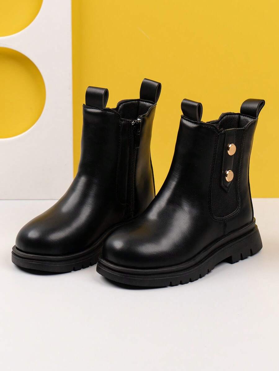 SHEIN A Pair Of Children's Short Boots, Girls' Boots, And Girls' Beige Boots For All Seasons. - Black - View 1