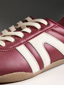 Solezae Women Comfy Casual Cute Lace-Up Ballet Sneakers - Burgundy - View 6