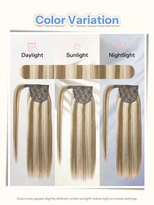 Ponytails Extensions Human Hair Ash Brown Highlight Platinum Blonde Remy Hair Extensions Invisible Wrap Around Ponytail Real Human Hair For Women Daily Work - S8/60 - View 9