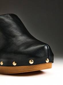 Solezae Women's Minimalist Thick Platform Slip-On Pumps With Rivets Decor Summer Shoes - Black - View 7