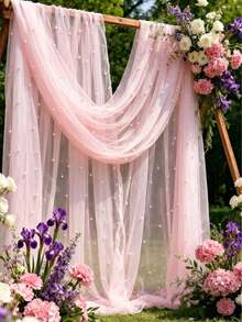 1PC Pearl Mesh Table Runner Pink Lace Chiffon Bohemian Wedding Dessert Cover, Wrinkle Resistant Tulle For Outdoor Wedding Arch Party Baby Shower Bridal Shower Decor - multicolor - View 5