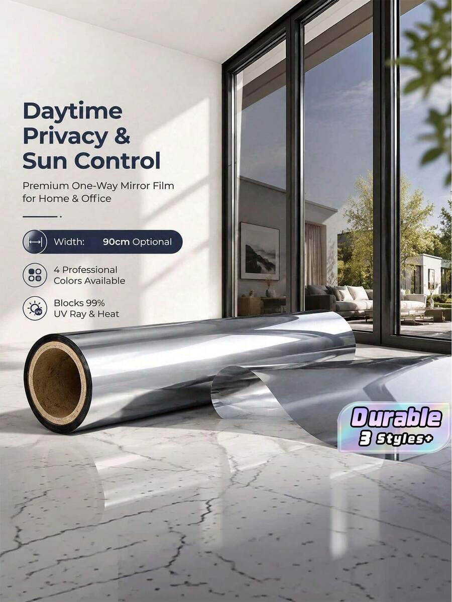 Self Adhesive One-Way Mirror Window Film, Window Film, Daytime Privacy, Anti Thermal Resistance, UV Shading, Suitable For Home And Office Glass Doors, Detachable - 1PC - View 1
