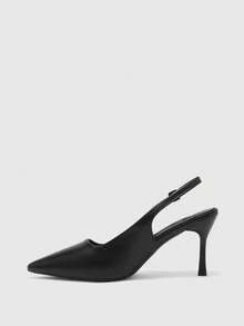 CUCCOO BIZCHIC 女款尖頭細高跟黑色後綁帶slingback高跟鞋，日常百搭通勤鞋 - 啞黑 - 查看 4