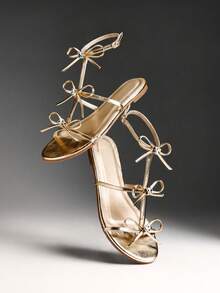 Solezae Women's Minimalist Elegant Ribbon Decor Ankle Strap Flat Sandals Summer Shoes - Gold - View 5