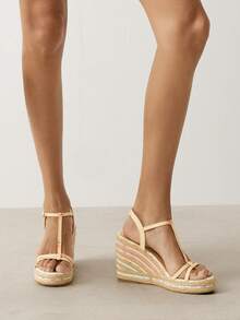 Solezae Women's Elegant Cute Floral Print Ankle Strap Espadrille Wedge - Yellow - View 5