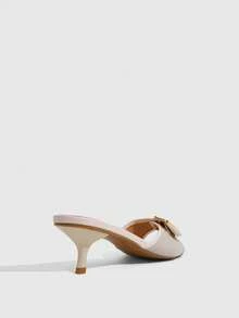 CUCCOO SZL 5.5CM 小貓跟金屬方扣女款高跟涼鞋，米白色通勤、派對、約會、外出時尚女款高跟涼鞋 - 米白色 - 查看 3