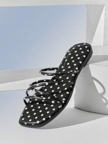 Solezae #SummerEssential Women's Square Toe Polka Dot Black Multi-Strap Slide Sandals – Yayoi-Inspired Playful, & Comfortable - Black - View 1