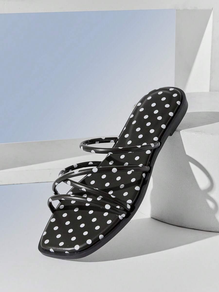 Solezae #SummerEssential Women's Square Toe Polka Dot Black Multi-Strap Slide Sandals – Yayoi-Inspired Playful, & Comfortable - Black - View 1