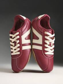 Solezae Women Comfy Casual Cute Lace-Up Ballet Sneakers - Burgundy - View 4