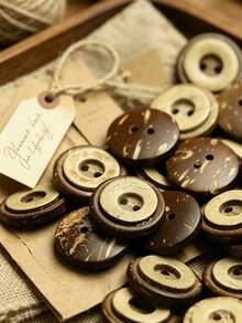 Two Holes Double Layer Coconut Shell Buttons, Natural Two-Tone Round Coconut Buttons For Clothing Sewing DIY Craft Accessories - multicolor - View 2