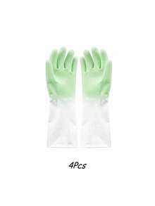 8Pcs/4Pcs Waterproof Dishwashing Gloves – Reusable, Non-Slip, Comfortable; Suitable For Kitchen And Bathroom Cleaning; Latex Material; Ambidextrous; Hand-Washable; Green & Beige Design; Kitchen Essential | Modern Kitchen Gloves | Latex Gloves - Multicolor - View 9