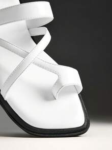 Solezae #BritishChic Women's Toe-Loop Cross-Band Cushioned Premium Faux Leather White Slide Sandals – Refined, Minimal & Comfortable - White - View 9