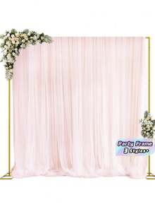 1Set Heavy-Duty Background Stand With Base, Gold Portable Adjustable Tube And Hanging Background Stand Kit, Square Metal Arch Party Frame, Suitable For Wedding Venue Decoration, - gold - View 1
