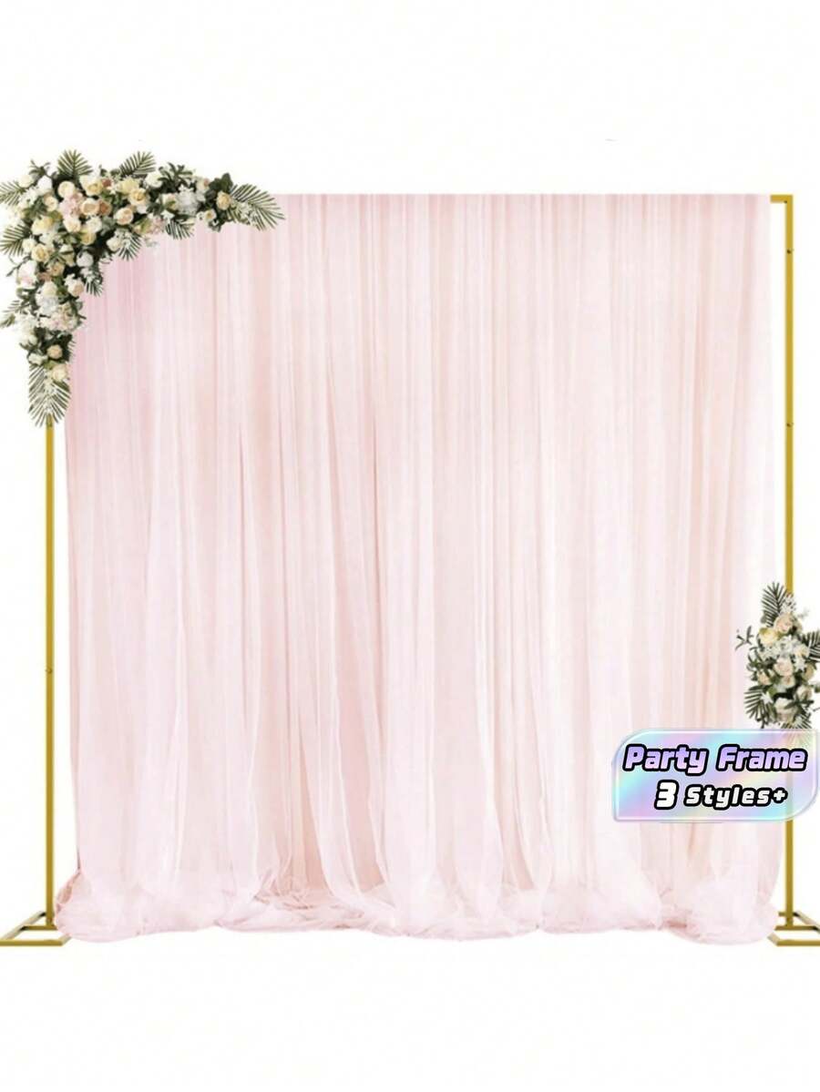 1Set Heavy-Duty Background Stand With Base, Gold Portable Adjustable Tube And Hanging Background Stand Kit, Square Metal Arch Party Frame, Suitable For Wedding Venue Decoration, - gold - View 1