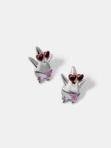 SpongeBob SquarePants | SHEIN New Creative Cartoon Animal Pattern Printed Pendant Earrings, IP Joint Design, Cute Personalized, Simple And Generous, Can Also Be Used As Accessories - Platinum - View 4