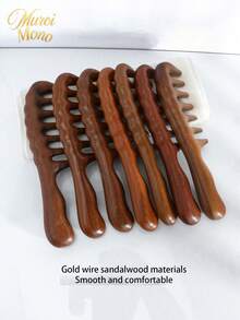 1pc Sandalwood Massage Comb With Wide-Tooth Design – Anti-Static Styling Comb For Women; Suitable For Permed, Curly, And Wavy Hair; Ideal For Scalp Massage And Detangling - Brown - View 5