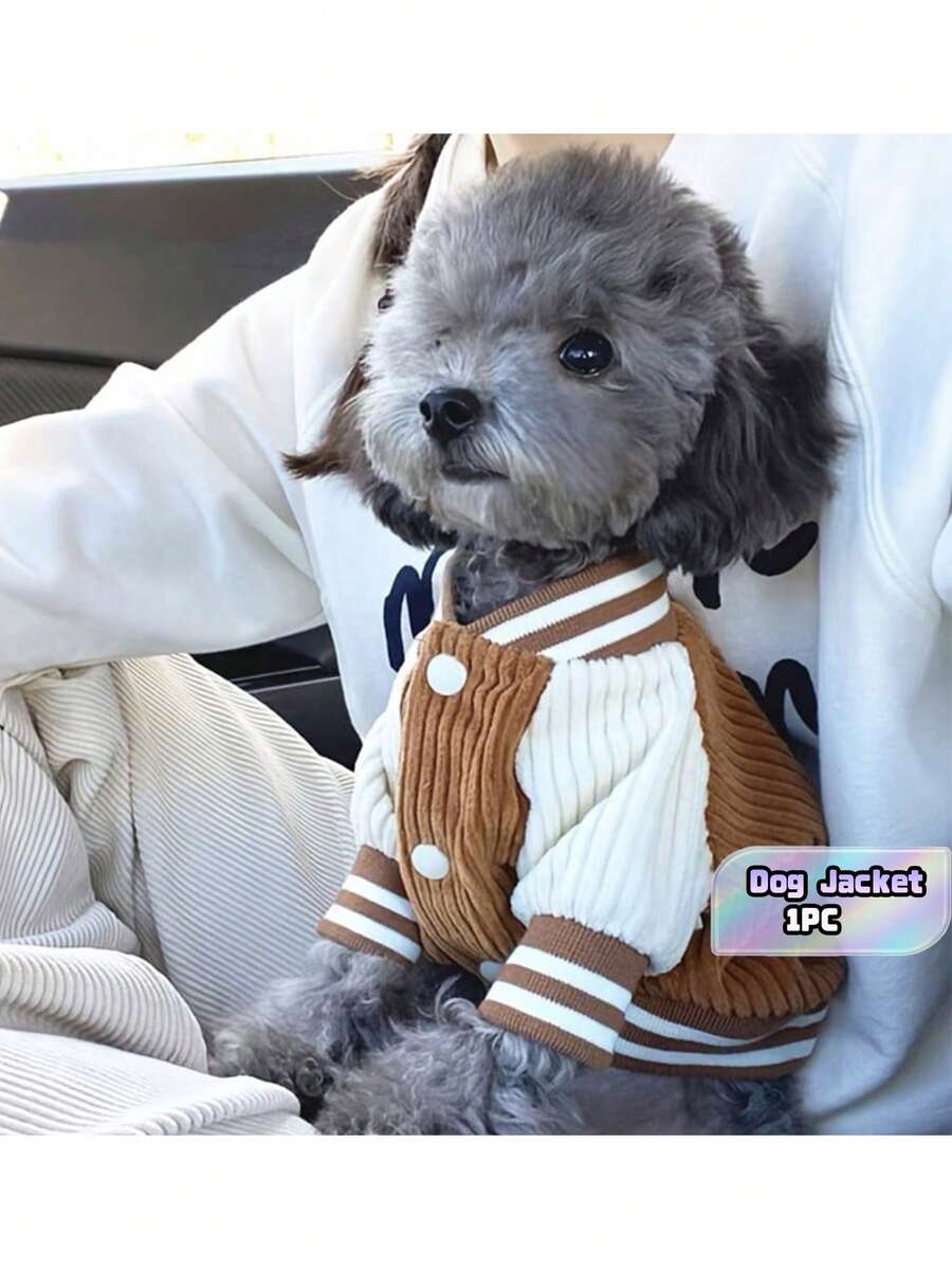1Pc Ins‑Style Baseball Shirt For Dogs, Fashion Funny Dog Clothes With Embroidered Pocket Pattern, Autumn And Winter Apparel For Cats And Dogs - Brown - View 1