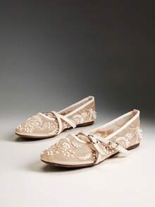 Solezae Sepatu Balet Bordir Elegan untuk Wanita - Aprikot - View 7