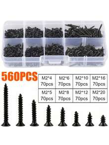 Bộ 560 vít tự khoan màu đen nhiều kích cỡ và kiểu dáng dùng sửa chữa gỗ, lắp ráp thiết bị, kèm hộp lưu trữ, dụng cụ thiết yếu cần có - Màu đen - Xem 9