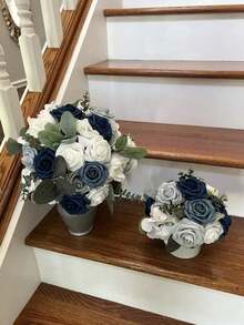 27 Pcs Artificial Rose Set (25 Roses & 2 Leaves) With Stems, Fake Flowers For DIY Wedding Bouquets, Table Decor, Home & Baby Party Layout, Suitable For Valentine's Day, Birthday, Wedding, New Year And Graduation Gifting, No Box Included - Color Mixing - View 7