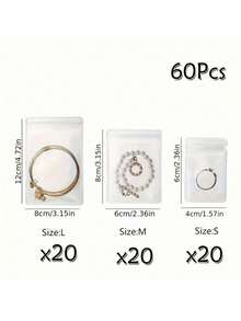 60/100Pcs 3 Sizes Thickened Transparent PVC Jewelry Bags, Plastic Transparent Jewelry Bags, Ring Earring Packaging Storage Bags, Anti-Oxidation Zipper Bags, Gift For Women Wives, Jewelry Storage Bags - White - View 11