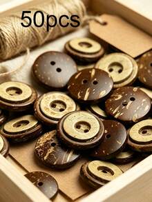 Two Holes Double Layer Coconut Shell Buttons, Natural Two-Tone Round Coconut Buttons For Clothing Sewing DIY Craft Accessories - multicolor - View 8