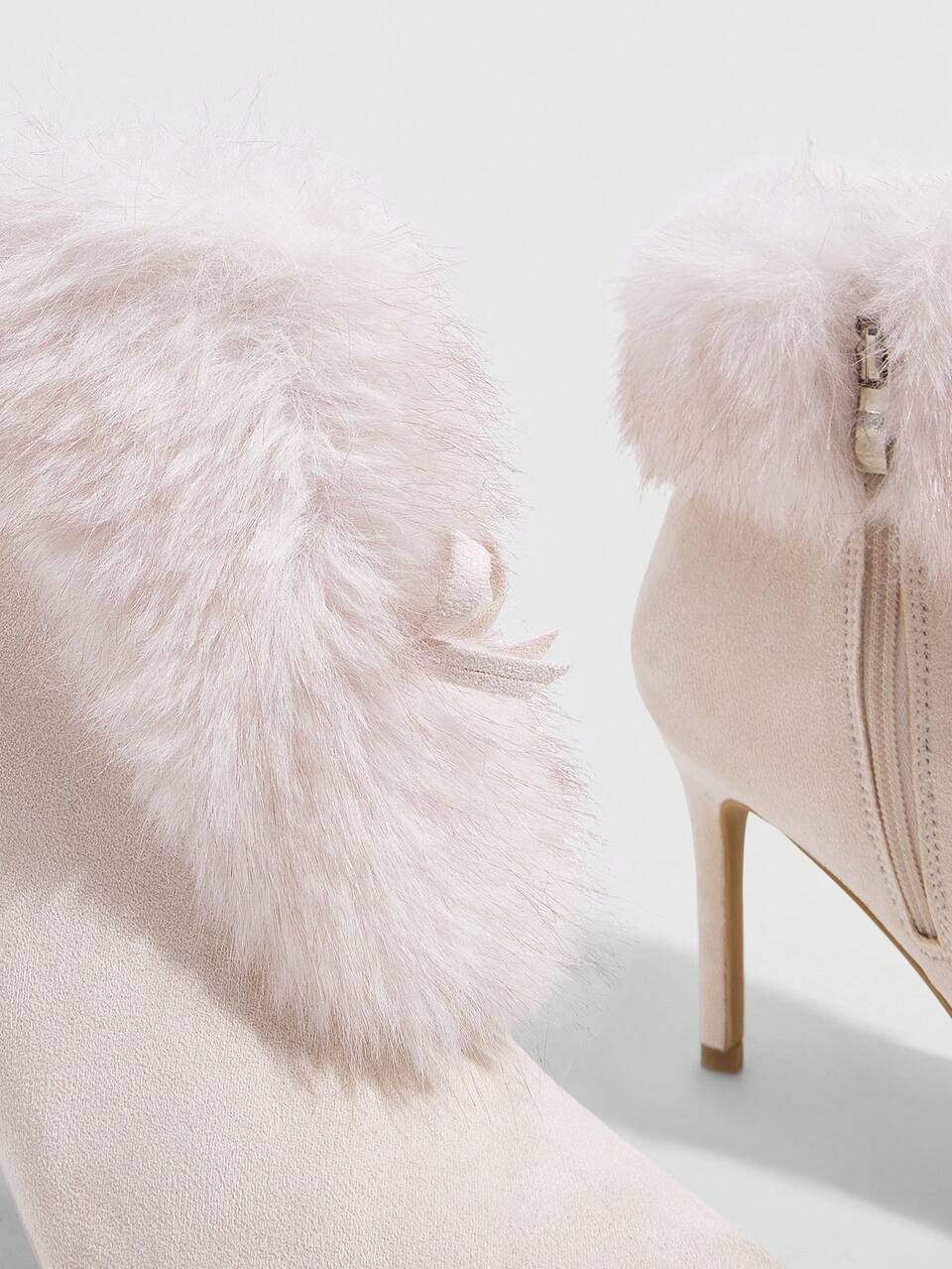 CUCCOO SZL Women Shoes Pointed High Heel Light Pink Hairy Boots Fashion Gorgeous Sexy Nightclub Party Boots Fur Boots Women's And Ankle Boots And Women's Boots Fall Shoes