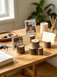 5Pcs Vintage Wooden Memo Clips Spiral Wire, Woodgrain Texture Hold Memos Cards Photos Notes, Kraft Table Cards For Wedding Party Table Numbers Name Tags - multicolor - View 6
