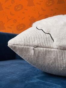 Joivida 1pc/2pcs 45*45cm Halloween 3D Fuzzy Plush Throw Pillow Covers, Pumpkin Ghost Bat Textured Knit Square Cushion Cases, Spooky Cute Fall Autumn Farmhouse Decor For Sofa Couch Bedroom Fireplace Homestay Party, Pillow Insert Not Included - Bow Ghost - View 5