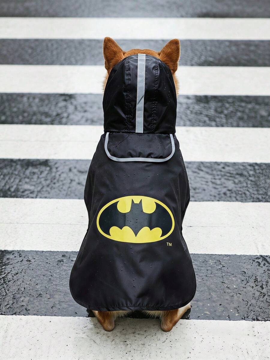 Batman X PETSIN Collaboration Waterproof Printed Pet Dog Raincoat For Small, Medium & Large Dogs, Full Body Coverage, Breathable Fabric, Comfortable & Flexible Fit, Cool Graphic Design, Universal Rain Gear For Cats & Dogs, Cross-Border Pet Supplies, Practical For Rainy Days, A Must-Have For Cool Pets - Black - View 1