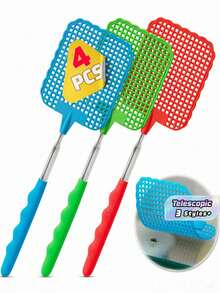 4pcs Set Extendable Stainless Steel Rod Indoor Fly Swatter, Fruit Fly Catcher, Mosquito Catcher, Indoor Insect Killer, Summer Essential (Random Color) Gardening Supplies, Summer, Kitchen Accessories, Gardening, Kitchen, Must Have - Multicolor - View 1