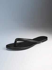 Solezae Women's Round Toe T Strap Thong Poolside Flip Flop Sandals Summer Shoes - Black - View 1