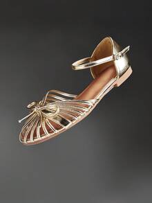 Solezae Women's Fashion Comfy Knot Decor Cutout Flat Sandals Summer Shoes - Gold - View 6