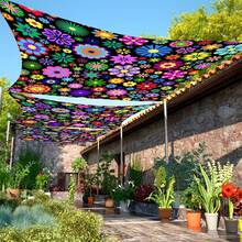 1Pc Bohemian Floral Sun Shade Sail, Breathable Polyester UV Block Outdoor Shade Canopy, Colorful Flower Geometric Pattern Sunshade For Patio, Garden, Beach, Camping - LZY-014 - View 6