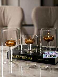 Cylindrical Windproof Glass Candle Holder, Oil Lamp, Windproof Candle Holder, Creative Home Decoration, Candlelight Dinner Gift (Excluding Candles) - Multicolor - View 1