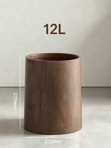 Faux Wood Grain Flip Lid Trash Can, Cylindrical Lid Waste Bin, Home Decor - Multicolor - View 11