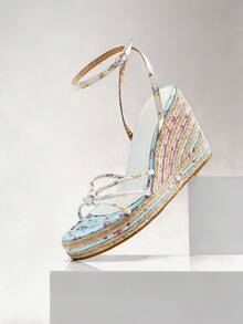 Solezae Women's Elegant Cute Floral Print Ankle Strap Espadrille Wedges - Multicolor - View 2