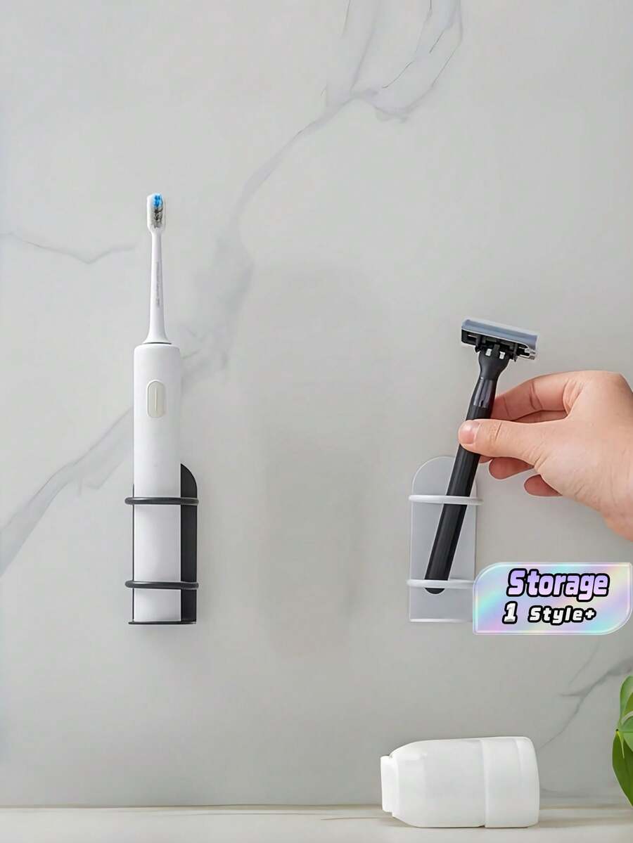 2PCS Wall Mounted Toothbrush Holder No Drill Durable Ergonomic Razor Rack Bathroom Shower Organizer Space Saving Lightweight Easy Clean For RV Camper Van Apartment Modern Decor Trending Essentials - View 1