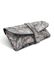 1PC PU Leather Glasses Case Metal Snap Button Portable Fashion Glasses Pouch Anti Scratch Eye Protection Wolf Head Animal Print Faux Fur Pattern Travel Storage Bag For Outdoor Driving Cycling Gift Hiking Camping Festival Season - Multicolor - View 6
