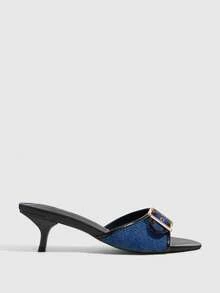 CUCCOO SZL 5.5CM 小貓跟金屬方扣女款高跟涼鞋 牛仔藍高跟鞋 性感百搭舒適 日常通勤約會戶外穿著女鞋 - 藍色 - 查看 1