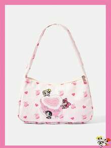 THE POWERPUFF GIRLS X SHEIN Tas Bahu Ritsleting Motif Hati & Karakter Kartun Penuh, Tas Hobo Tali Tunggal Gaya Y2K untuk Pakaian Gaya Jalanan Sehari-hari - Kue - View 1