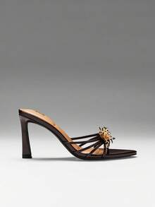 SHUZIA Women's Gold Pansy Hardware Flower Pointed Toe High Heel Sandals - Chocolate Brown - View 1