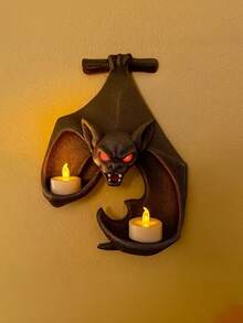 1PC Standard Size Durable Resin Creative Bat Shaped Wall Mounted Shelf Stand With Animal Sculpture Design Multiple Candle Holders For LED Tealight Gothic Horror Style Decorative Organizer Black Finish Sturdy Space Saving Easy Installation Living - 1PC - View 7